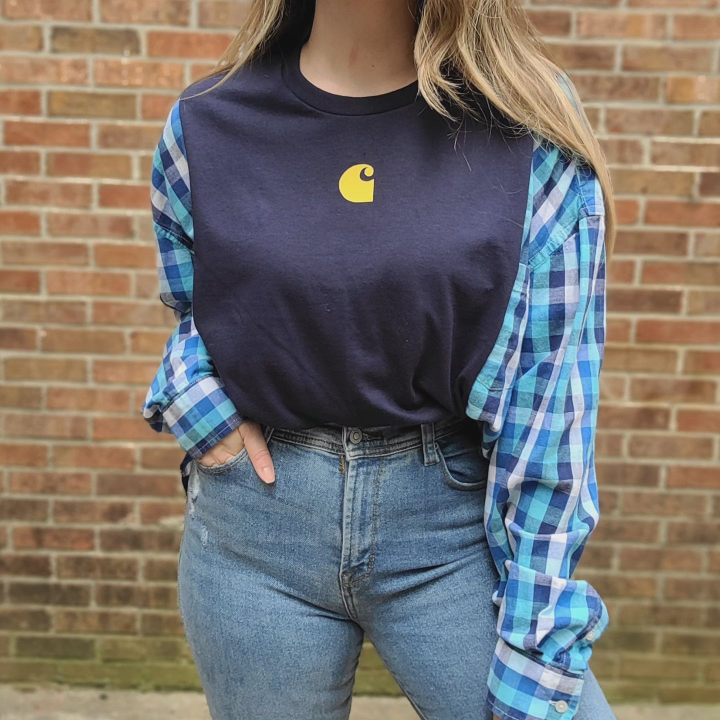 Plaid x tee with carhartt logo