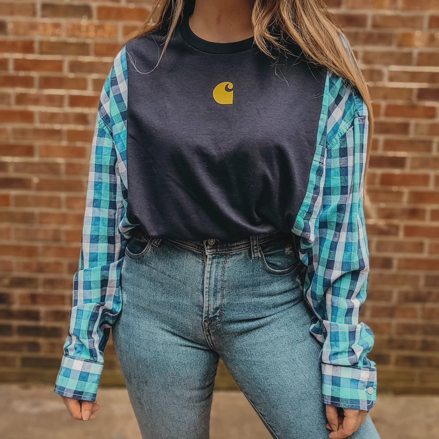 Plaid x tee with carhartt logo