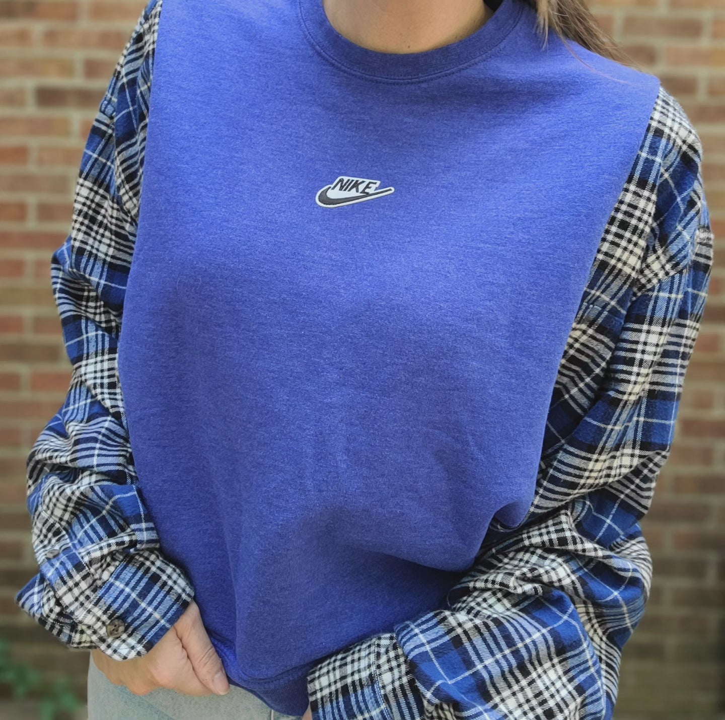 Crewneck x flannel with Nike patch