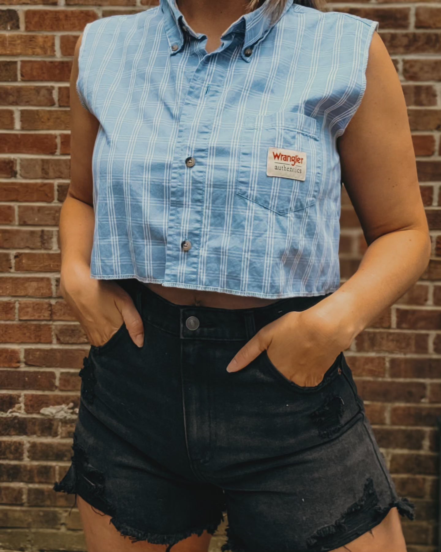 Reworked Wrangler button up, chopped & cropped