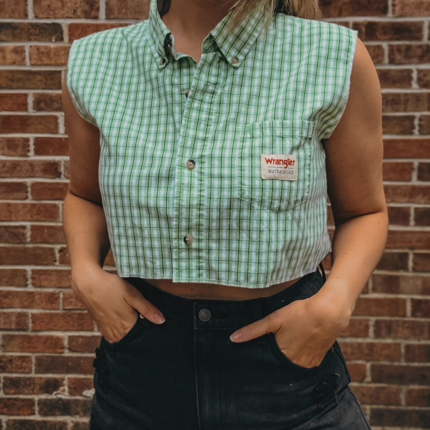 Reworked Wrangler button up, chopped & cropped