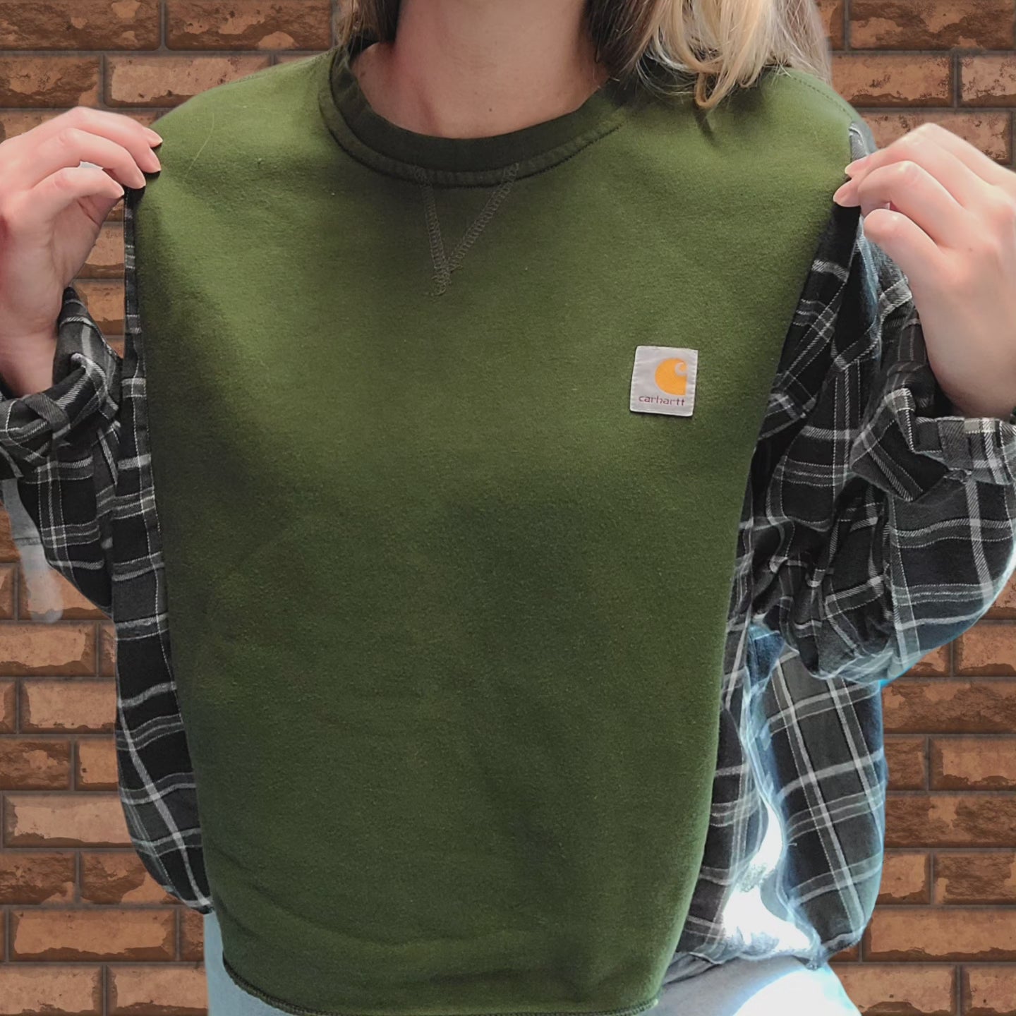 Crewneck x flannel with carhartt patch