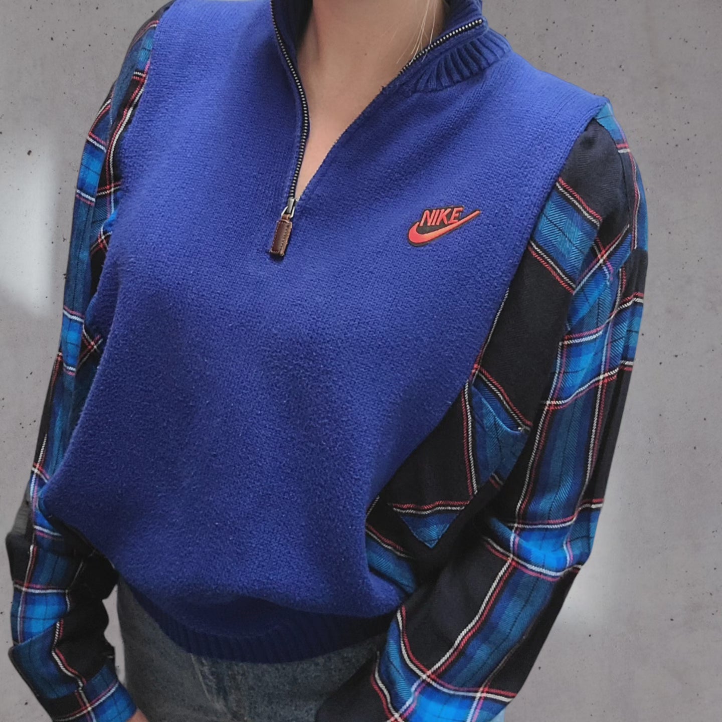 Vintage quarter zip x flannel with Nike patch