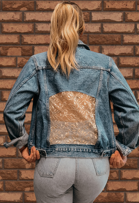 Vintage lace back denim jacket