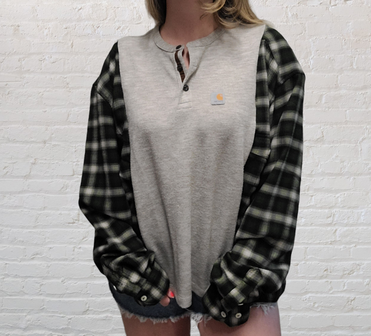 Neutral henley x flannel with carhartt patch