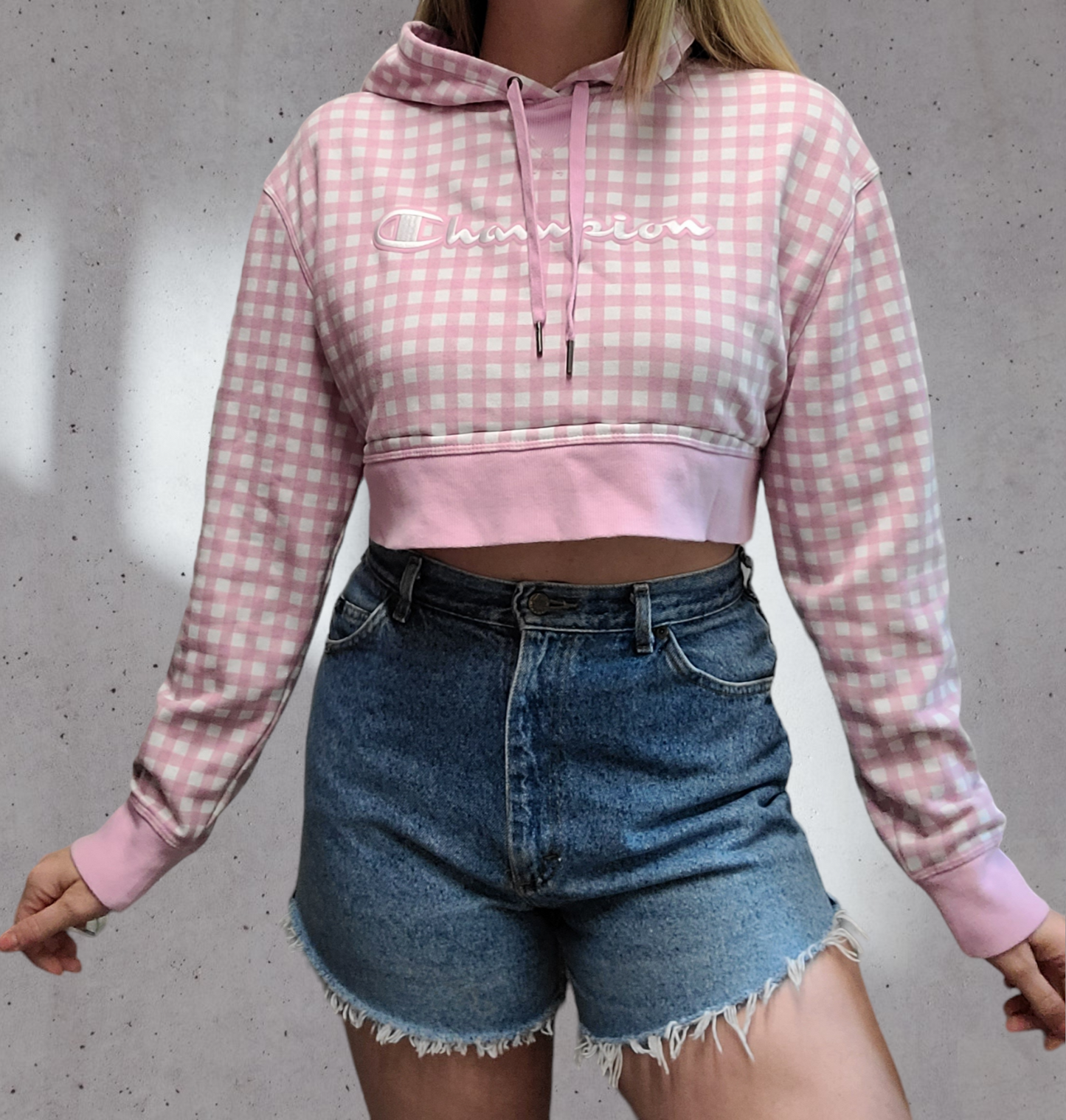 Custom cropped gingham Champion hoodie