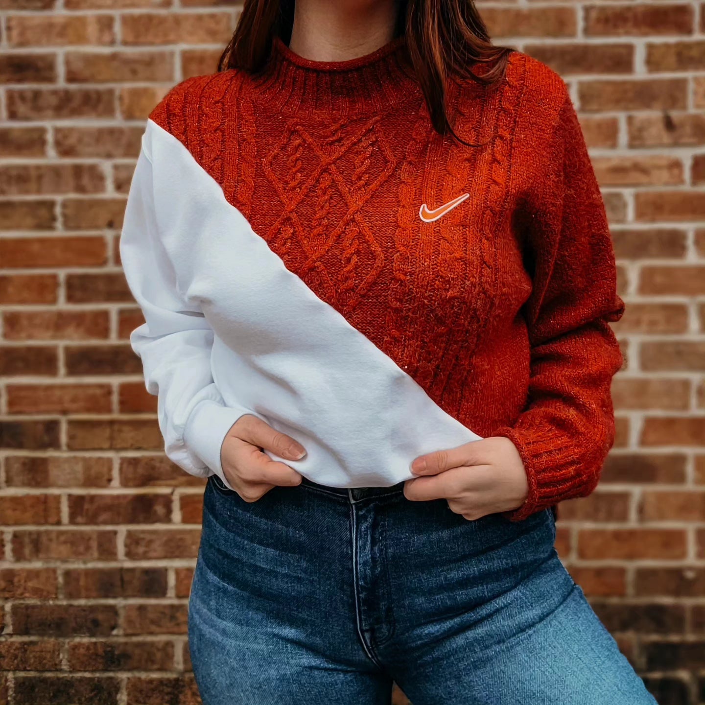 Vintage textured sweater x crewneck with Nike patch