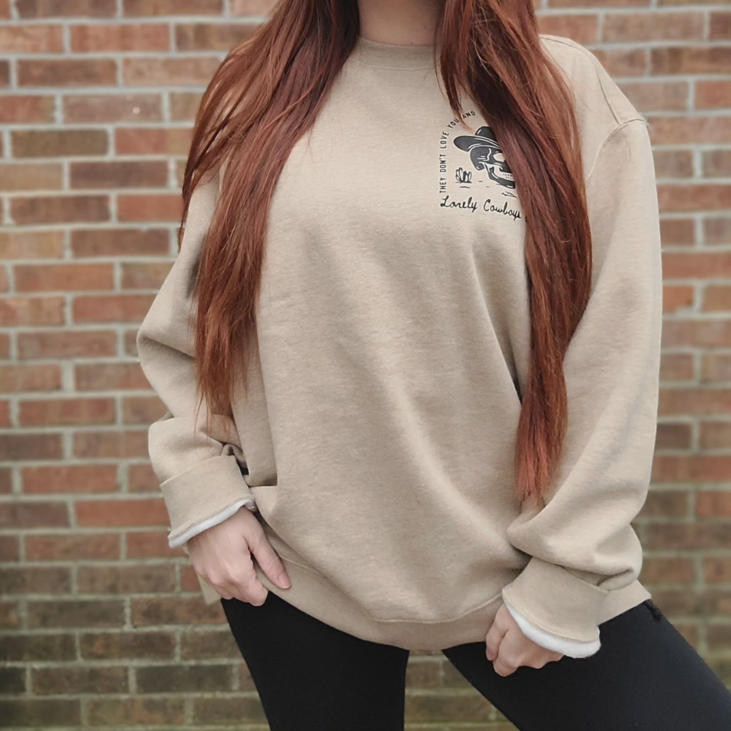 Beige L.L.Bean crewneck with Morgan Wallen Broadway Girls graphic