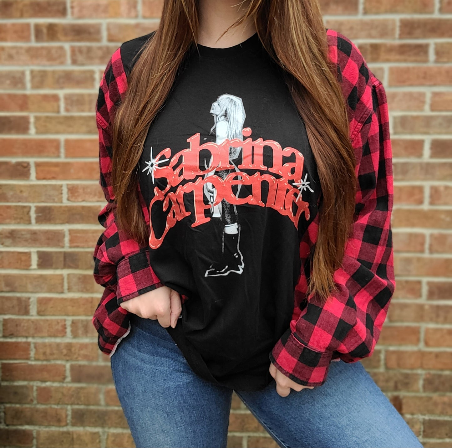 Sabrina Carpenter flannel tee