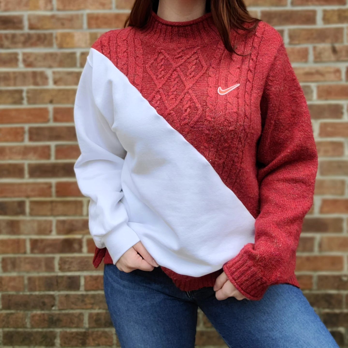 Vintage textured sweater x crewneck with Nike patch