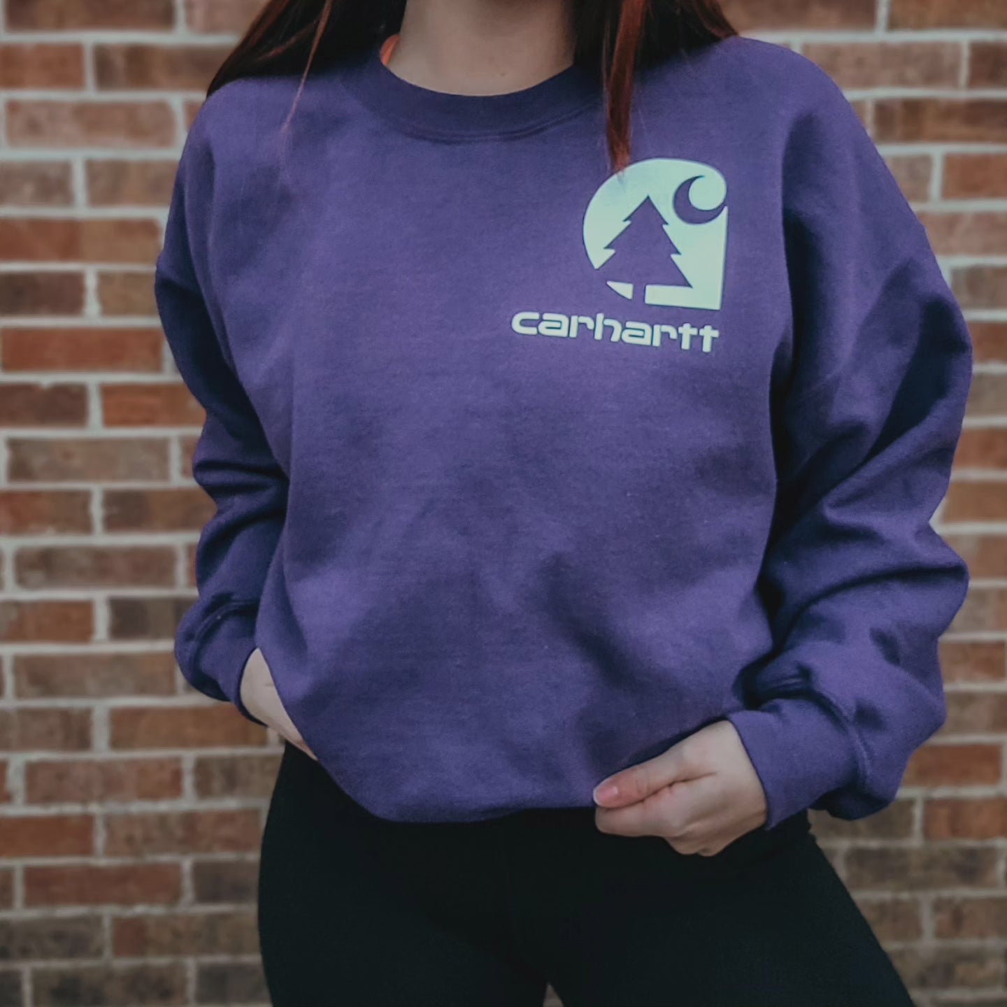 Vintage thick purple crewneck with glitter carhartt logo