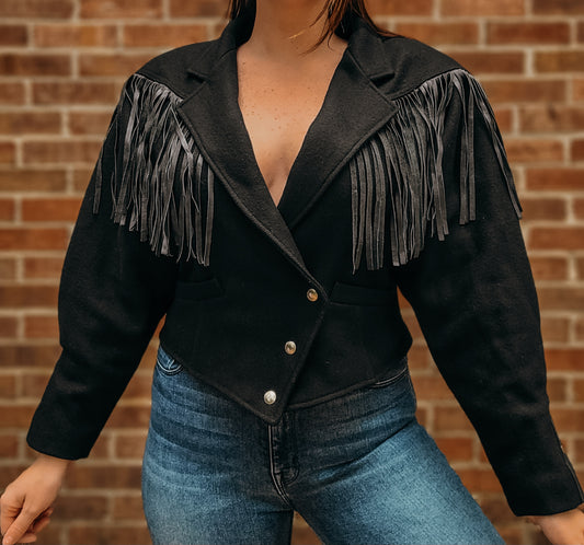 Vintage 1980s asymmetrical fringe jacket