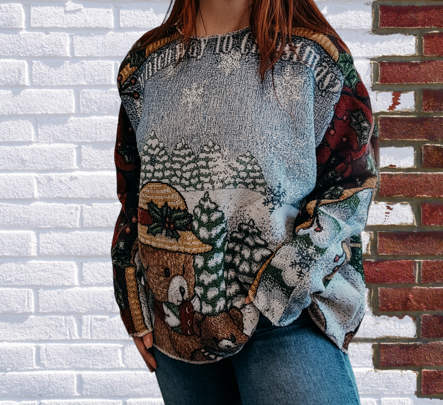 Custom-made tapestry blanket sweater - Christmas themed