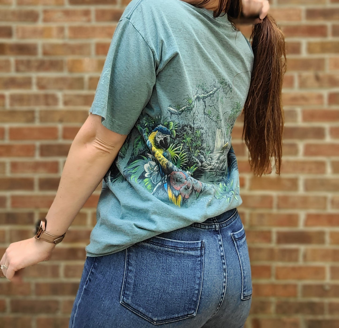 Vintage 90s embroidered tropical rainforest tee