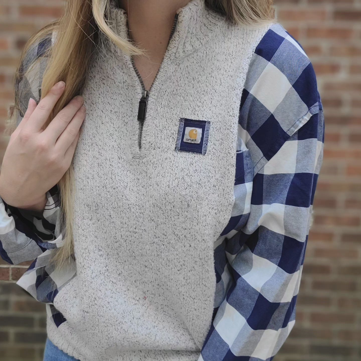 Quarter zip x plaid with carhartt patch