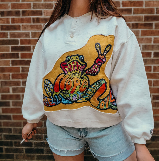 Peace Frogs vintage button up crewneck