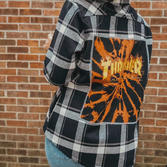 Snap button plaid shacket x Thrasher tee