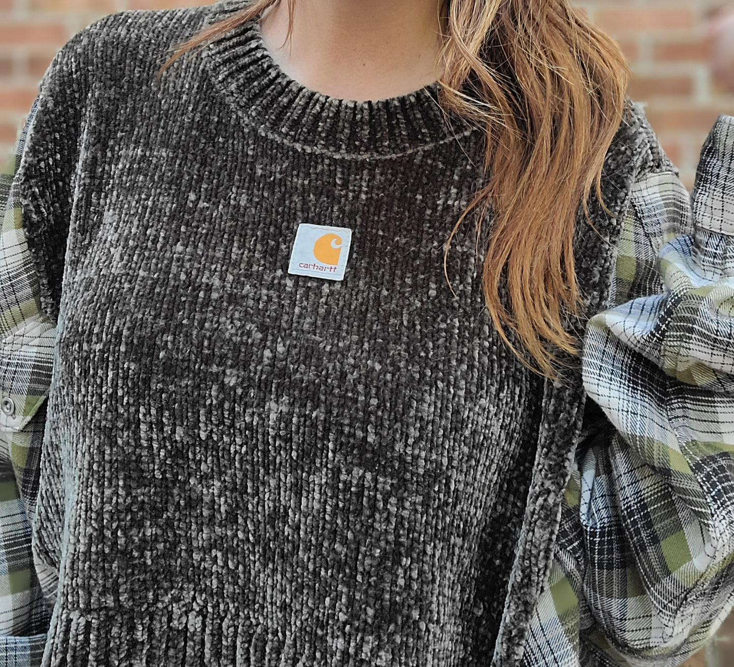 Chenille sweater x flannel with carhartt patch