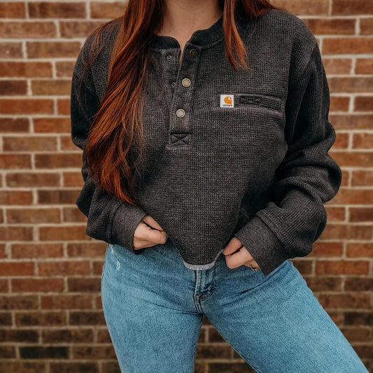 Custom cropped L.L.Bean thermal top with carhartt patch