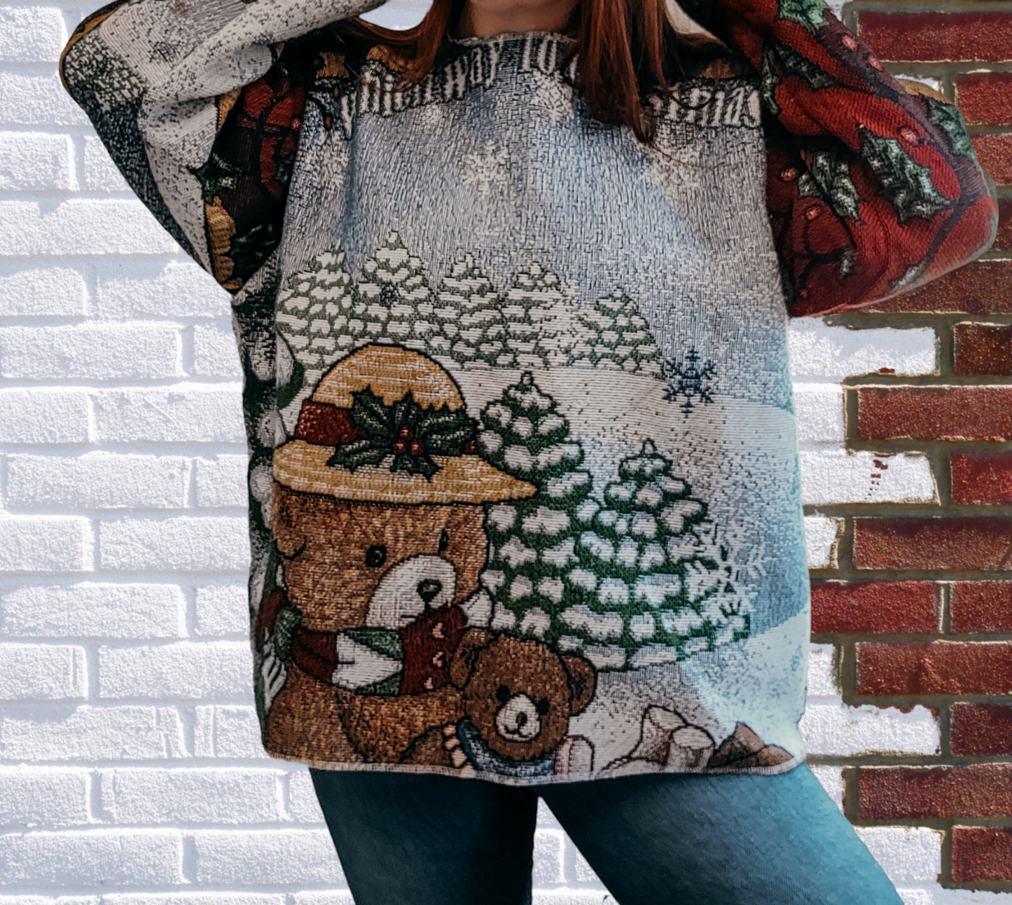 Custom-made tapestry blanket sweater - Christmas themed