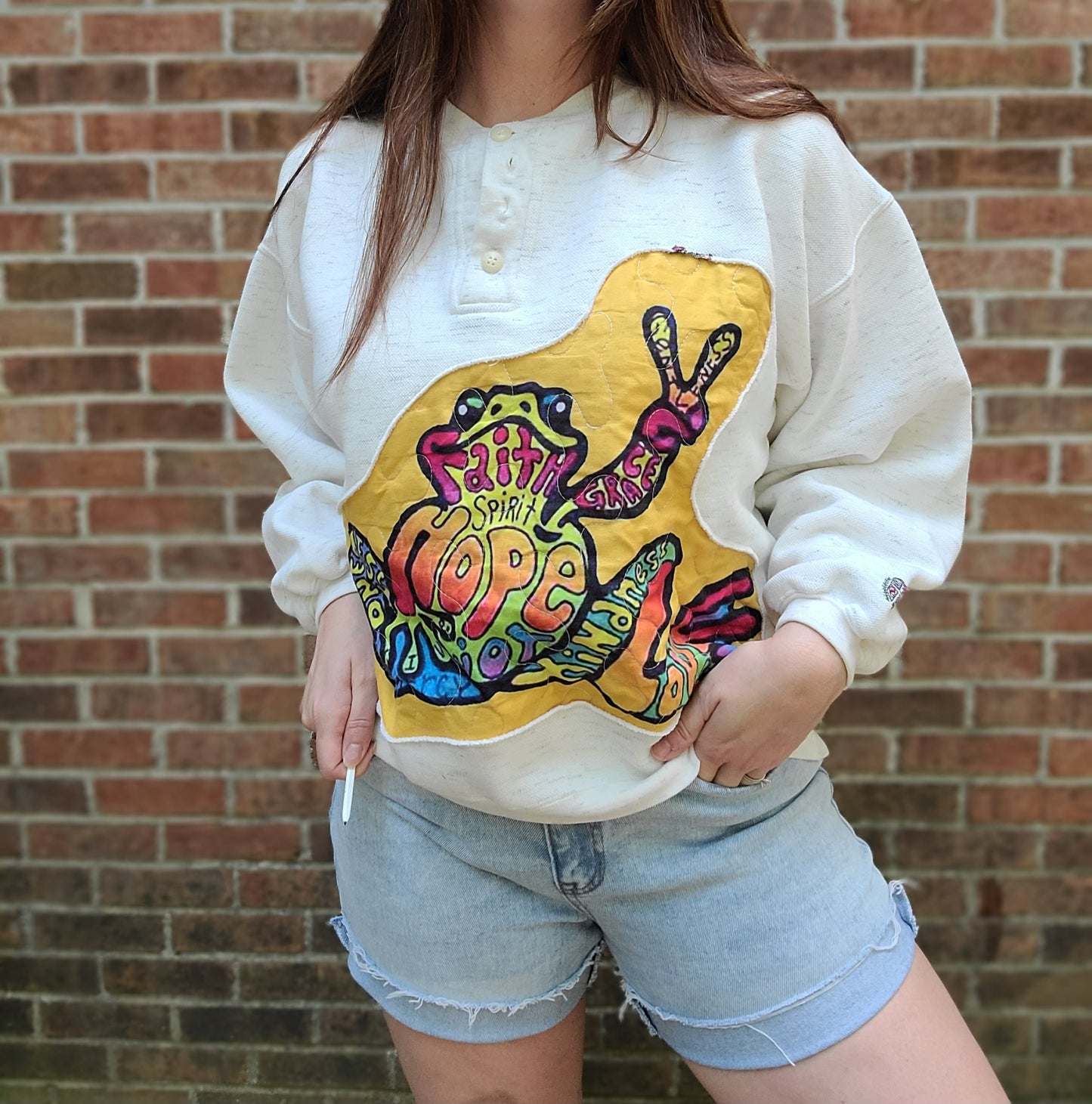 Peace Frogs vintage button up crewneck