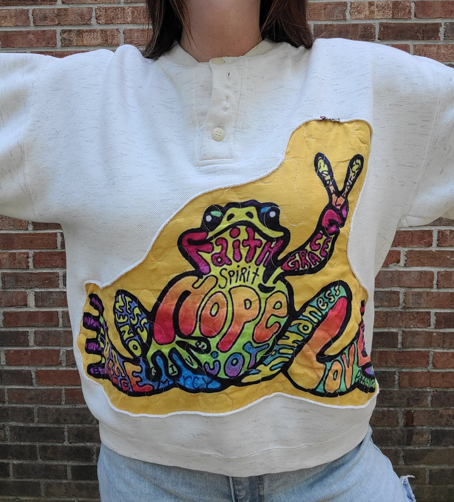 Peace Frogs vintage button up crewneck