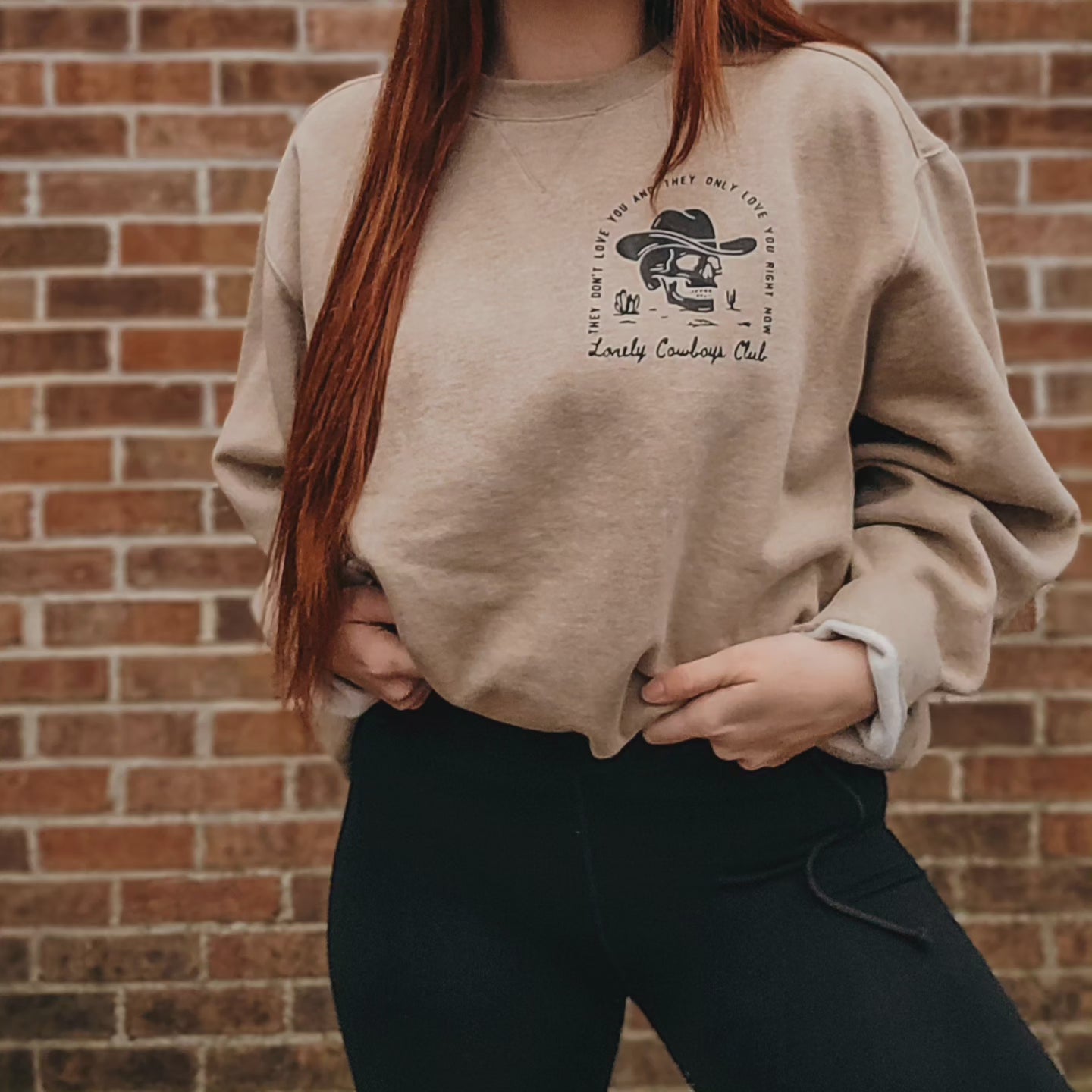 Beige L.L.Bean crewneck with Morgan Wallen Broadway Girls graphic