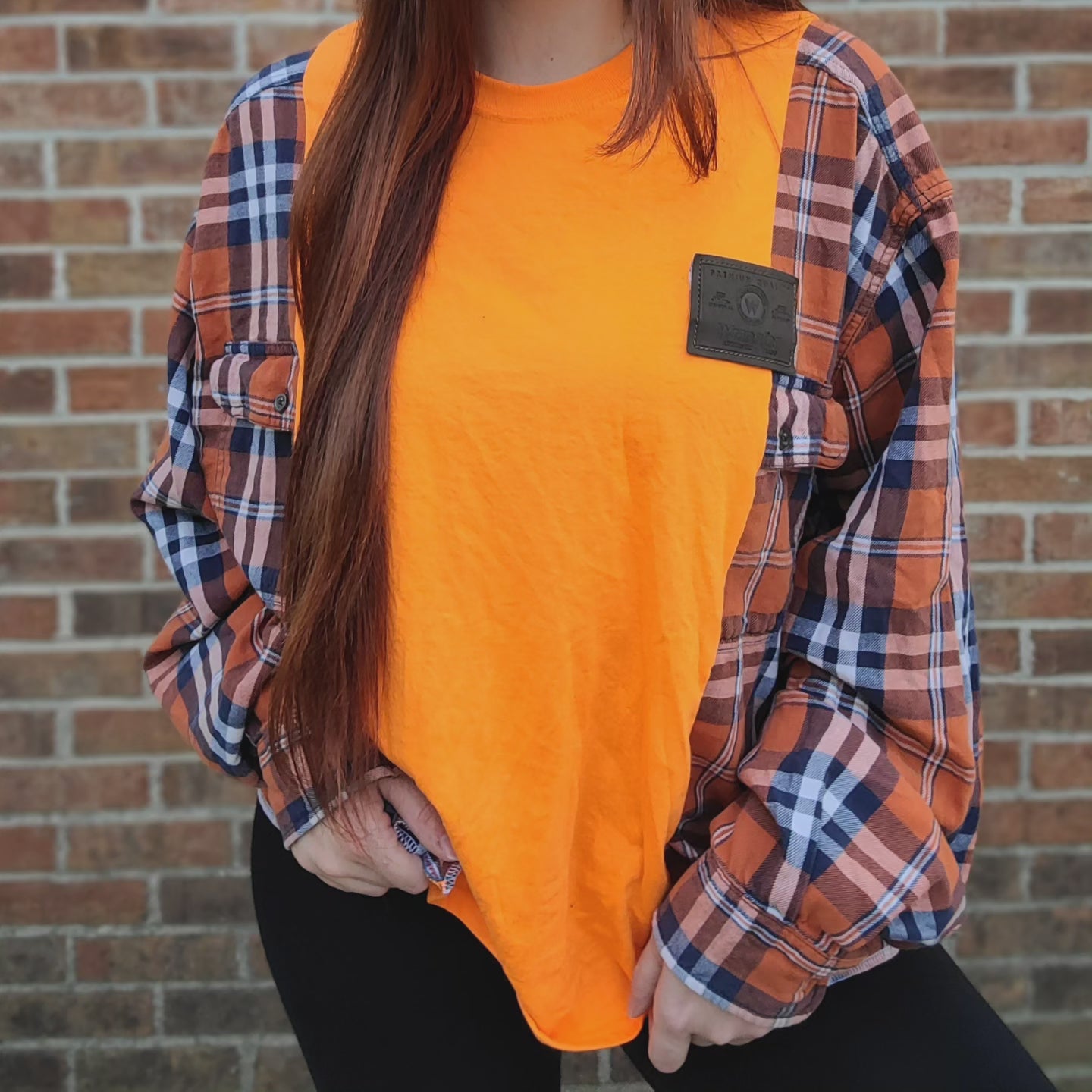 Flannel tee with wrangler patch