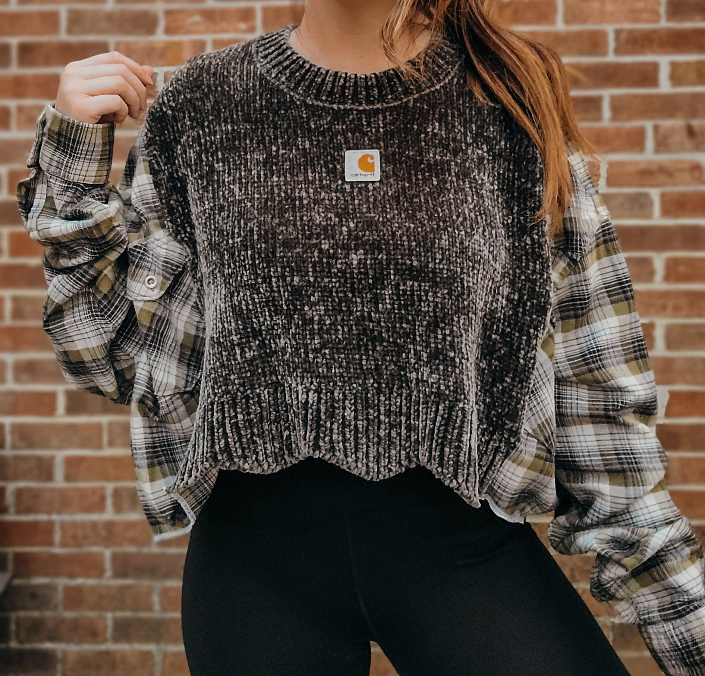 Chenille sweater x flannel with carhartt patch