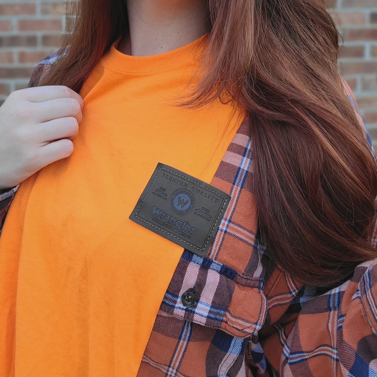 Flannel tee with wrangler patch