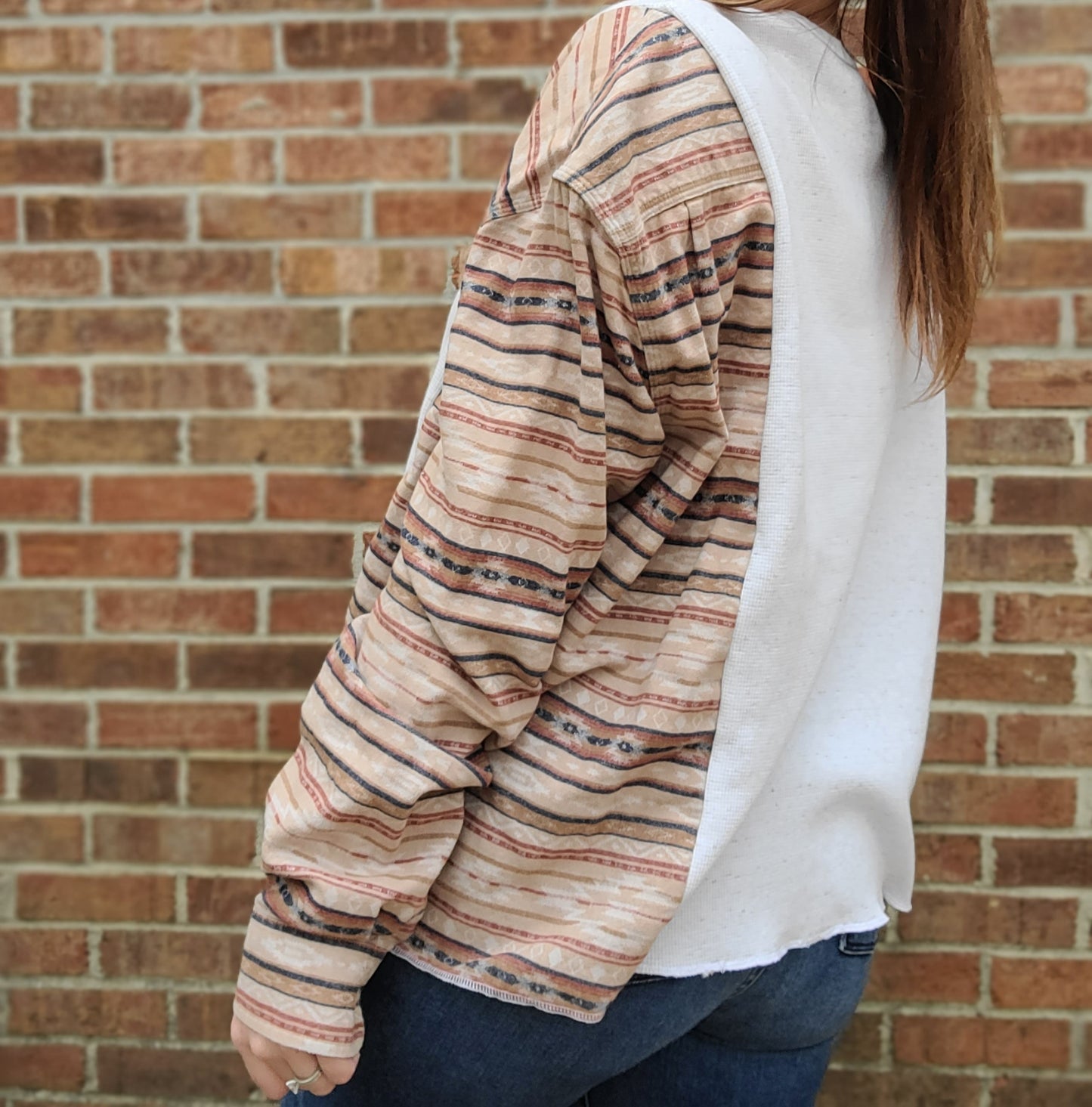 White confetti henley x aztec flannel with carhartt patch