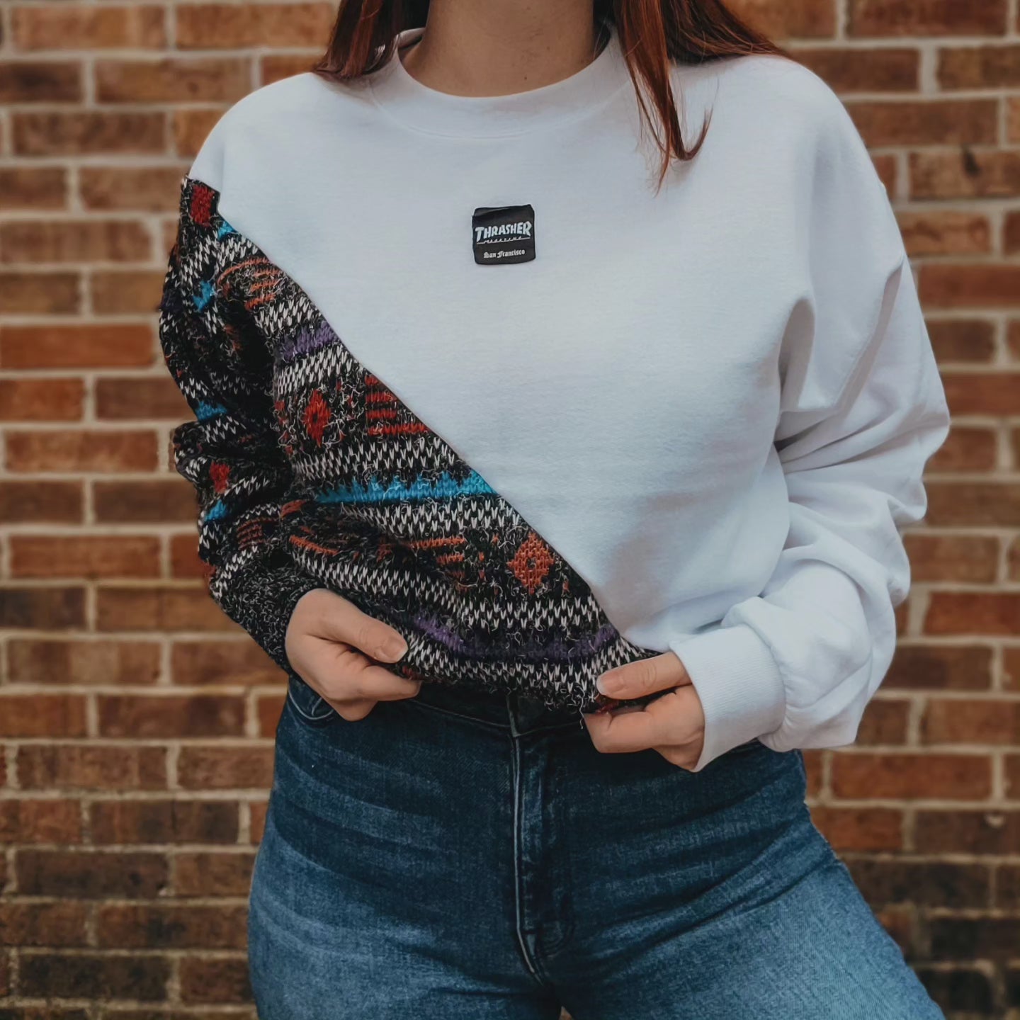 Vintage textured sweater x crewneck with Thrasher patch