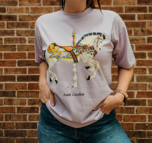 Vintage 90s carousel horse single stitch lavender tee