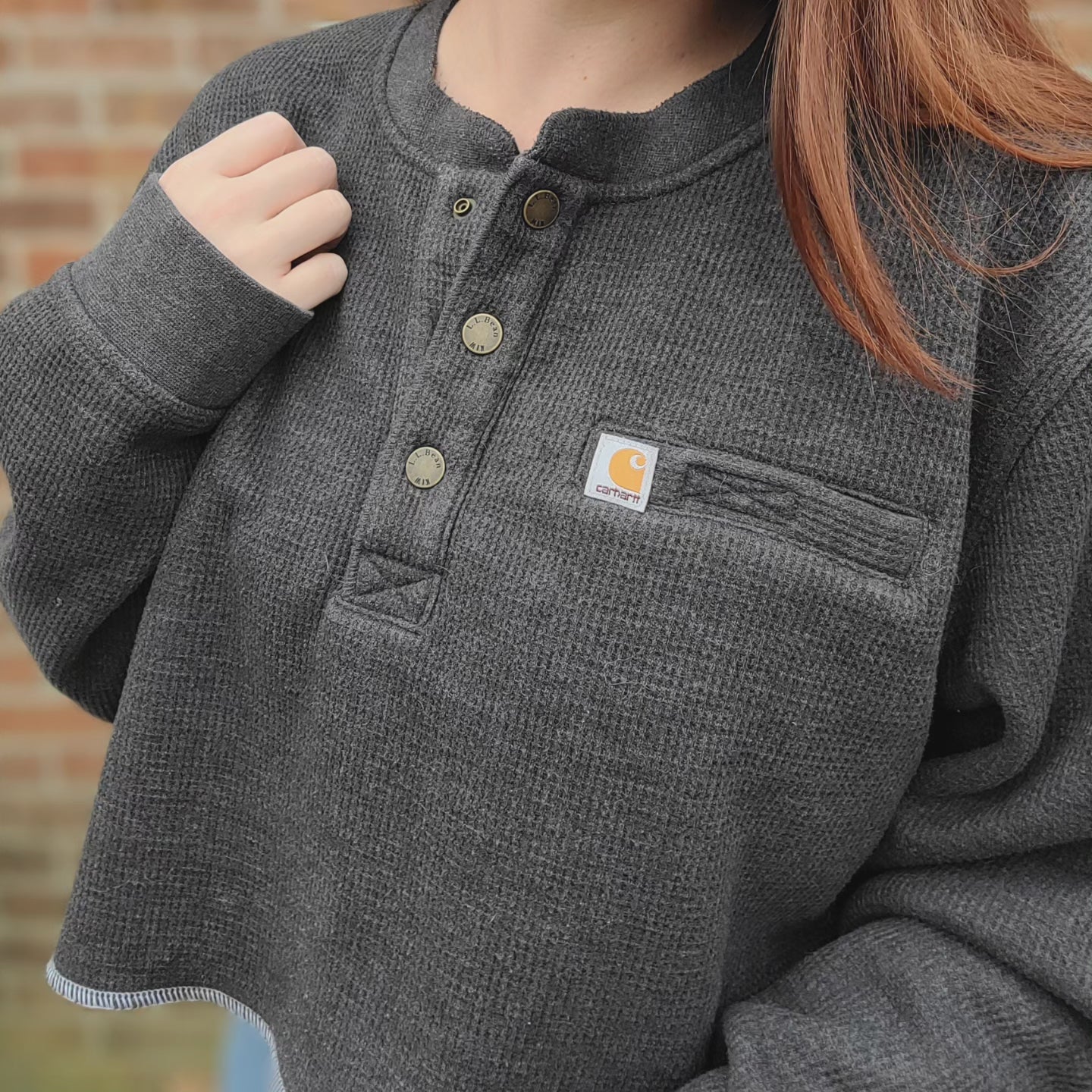 Custom cropped L.L.Bean thermal top with carhartt patch