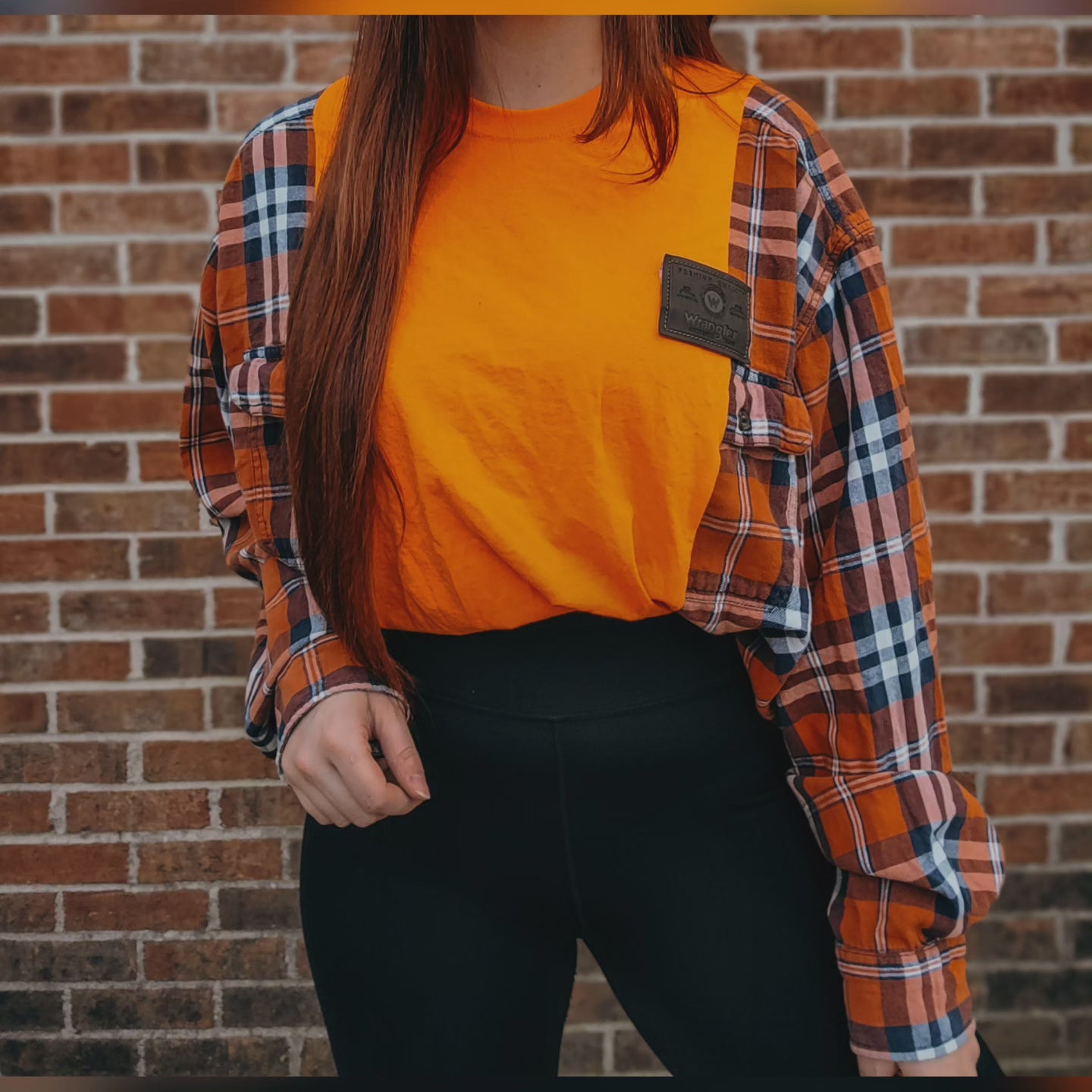 Flannel tee with wrangler patch