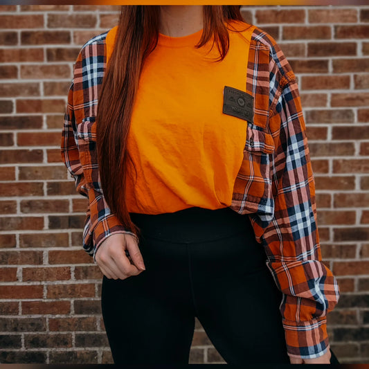 Flannel tee with wrangler patch