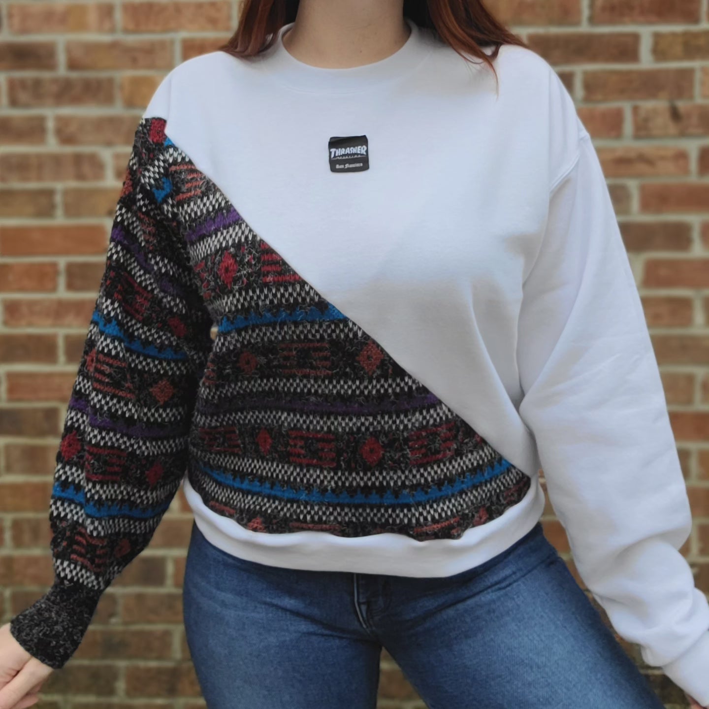 Vintage textured sweater x crewneck with Thrasher patch