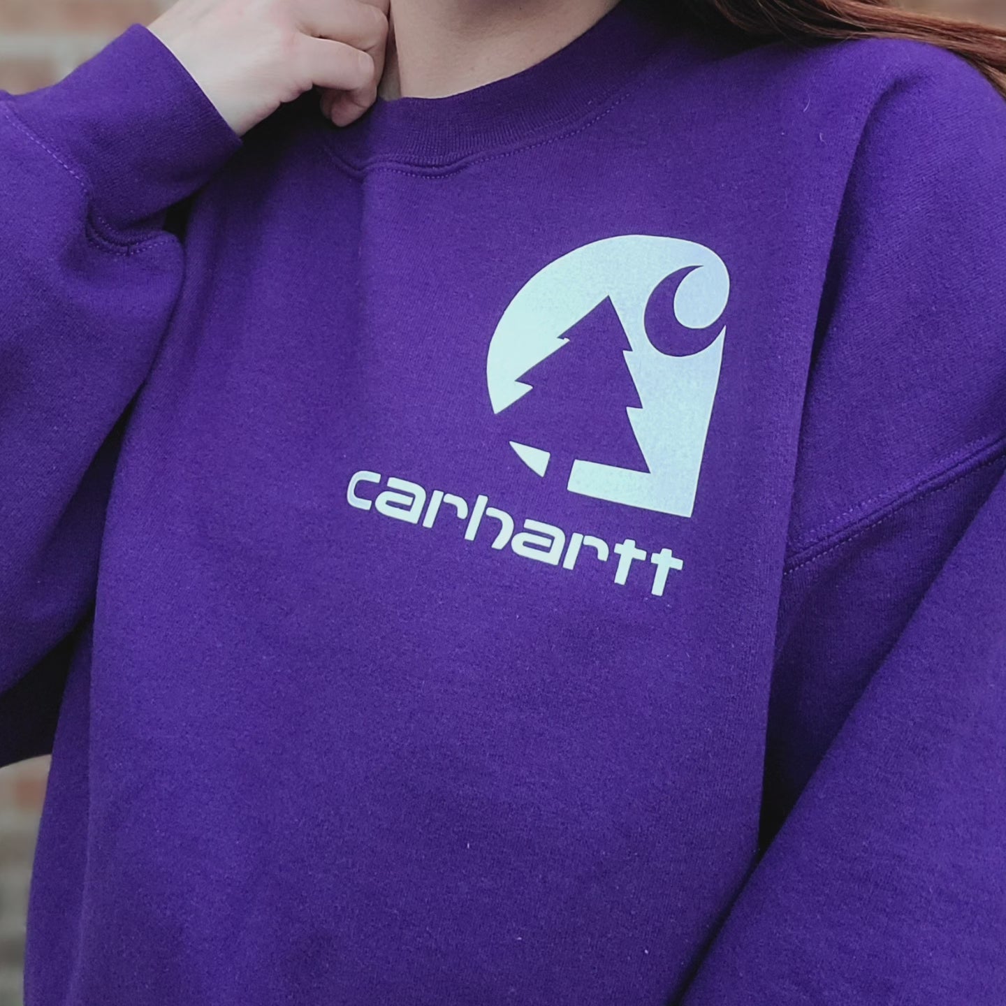 Vintage thick purple crewneck with glitter carhartt logo