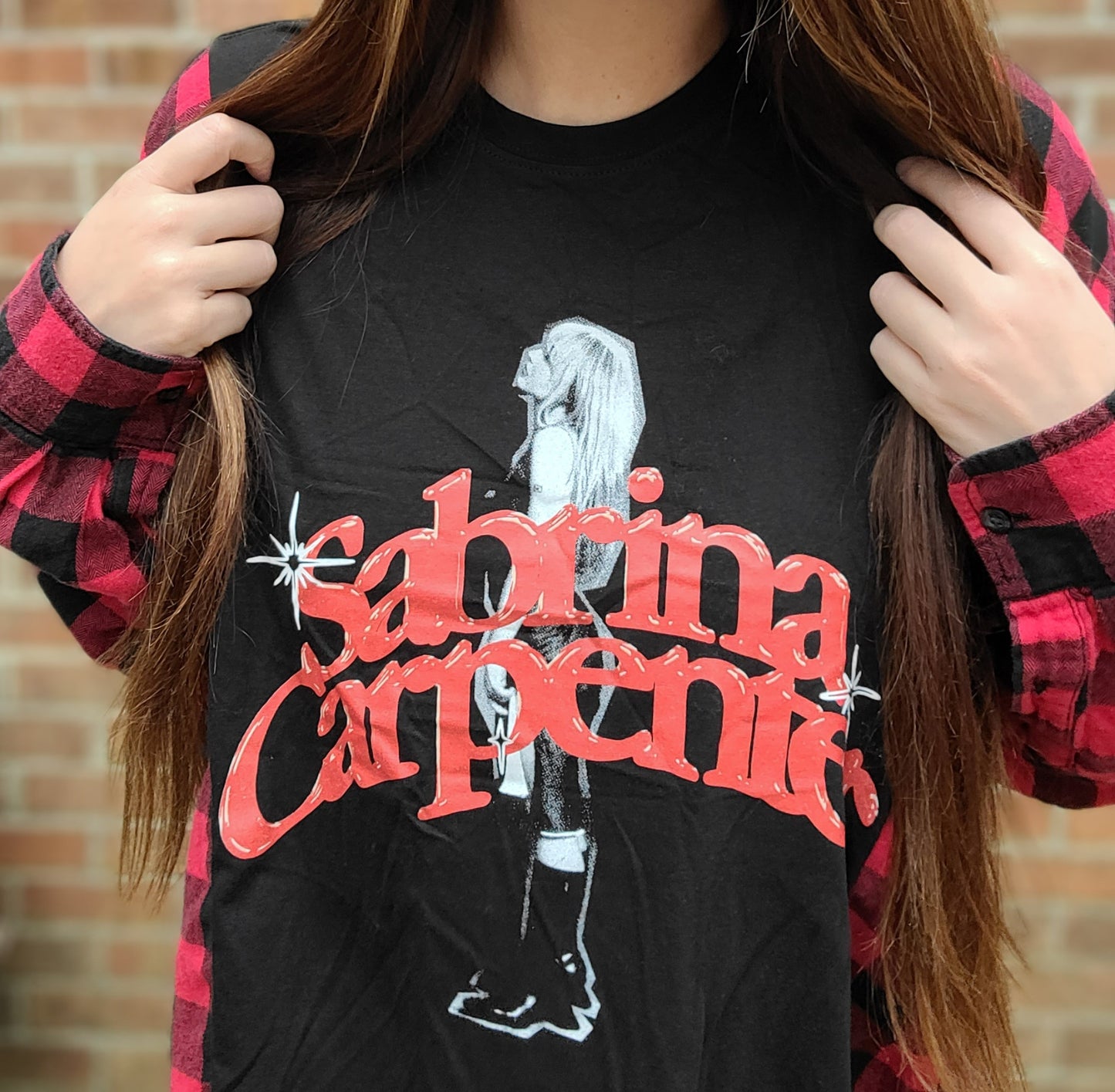 Sabrina Carpenter flannel tee