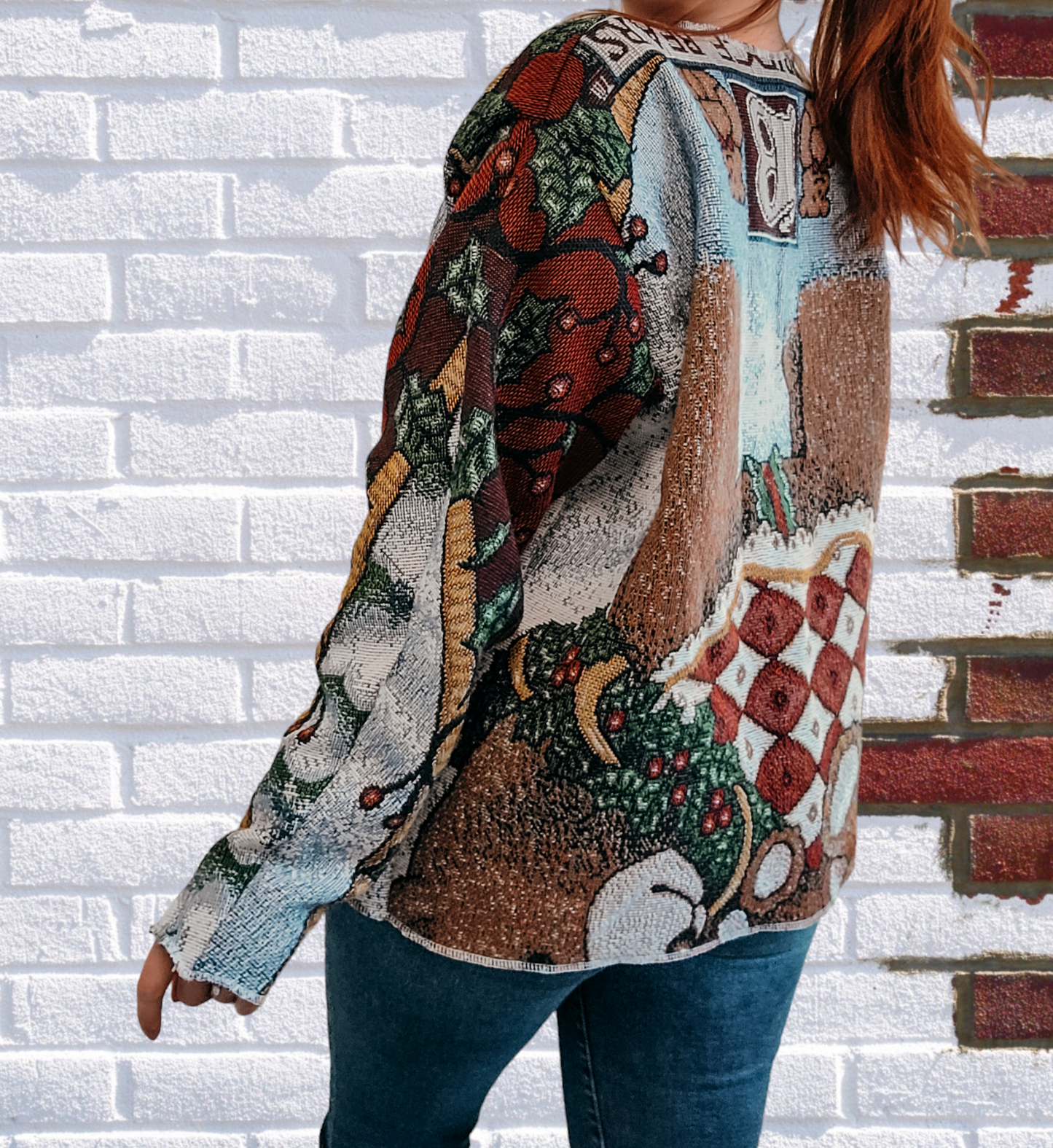 Custom-made tapestry blanket sweater - Christmas themed