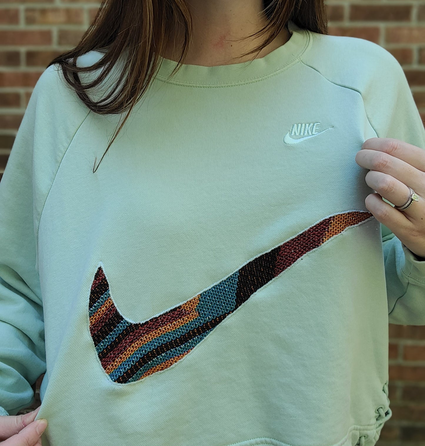 Authentic Nike crewneck with cutout aztec tapestry check